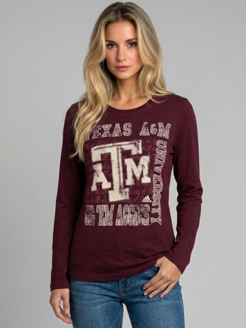 Adidas Texas A&M Aggies Womens S Long Sleeve Tee Shirt Gig 'Em College NCAA